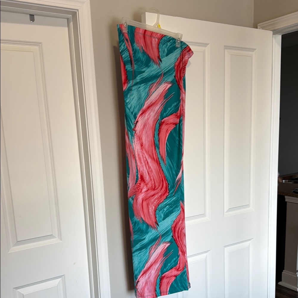 Fashion Nova Vibrant Teal and Pink Abstract Skirt